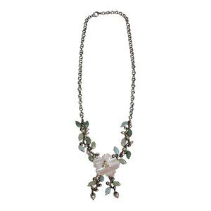 Whitney Kelly Necklace 925 Sterling Silver Jade MOP Mother Of Pearls Flowers